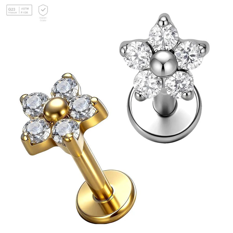 Pack of 5 G23 ASTM F136 Titanium Labret Stud | Threadless Push-In & Internally Threaded | Earring High Grade Ear Stud Gold