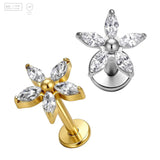 Five-Petal Marquise Flower Titanium Labret Stud