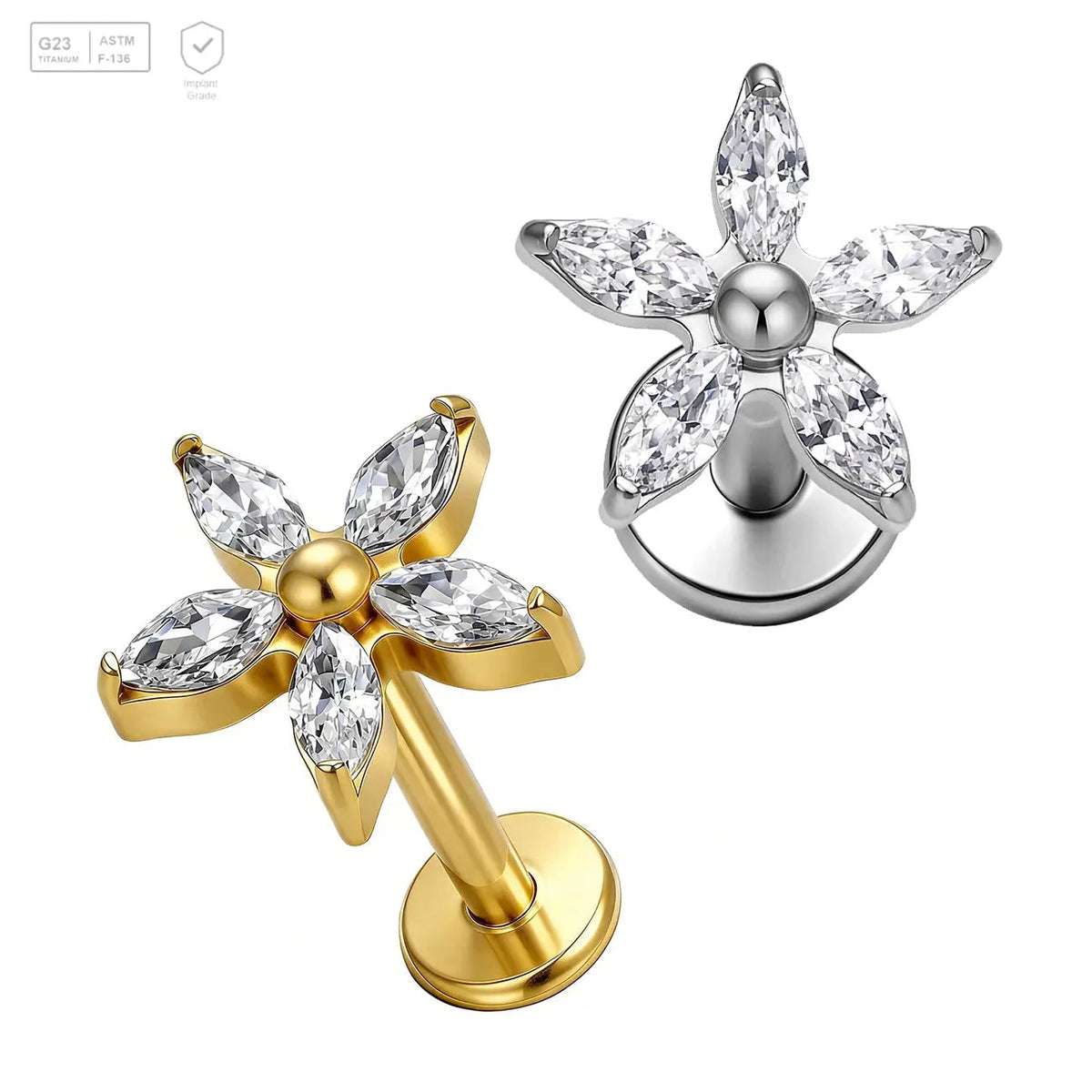 Five-Petal Marquise Flower Titanium Labret Stud
