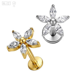 Five-Petal Marquise Flower Titanium Labret Stud