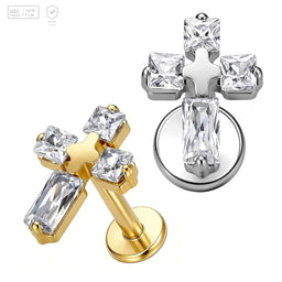 Mixed-Cut Gem Cross Titanium Labret Stud