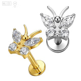 Small Marquise Gem Butterfly Titanium Labret Stud