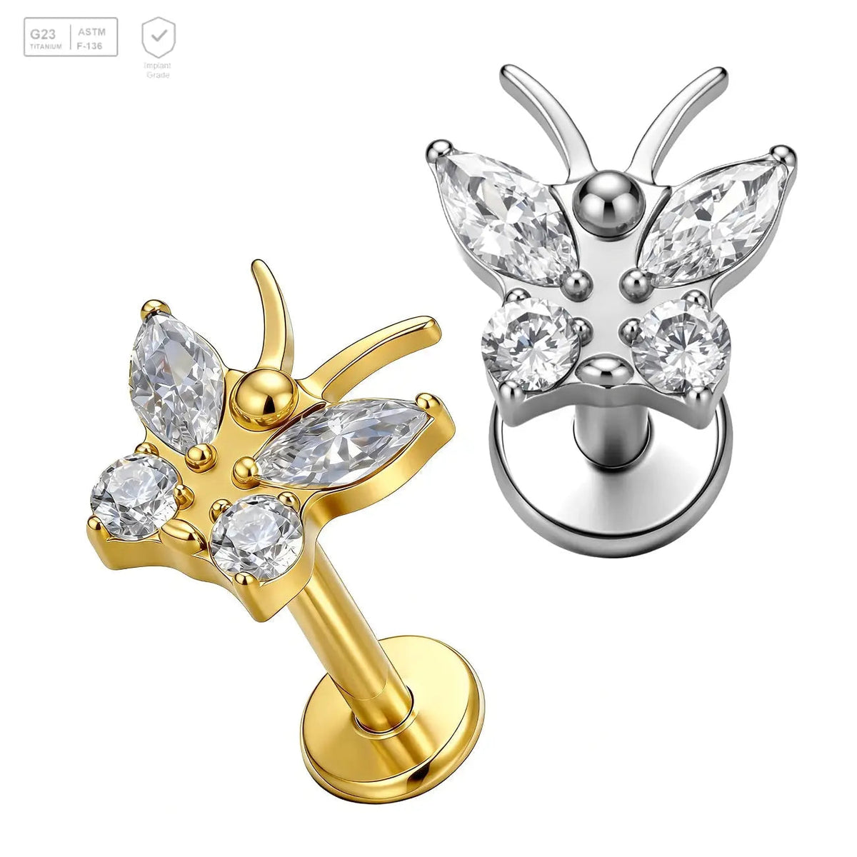 Small Marquise Gem Butterfly Titanium Labret Stud