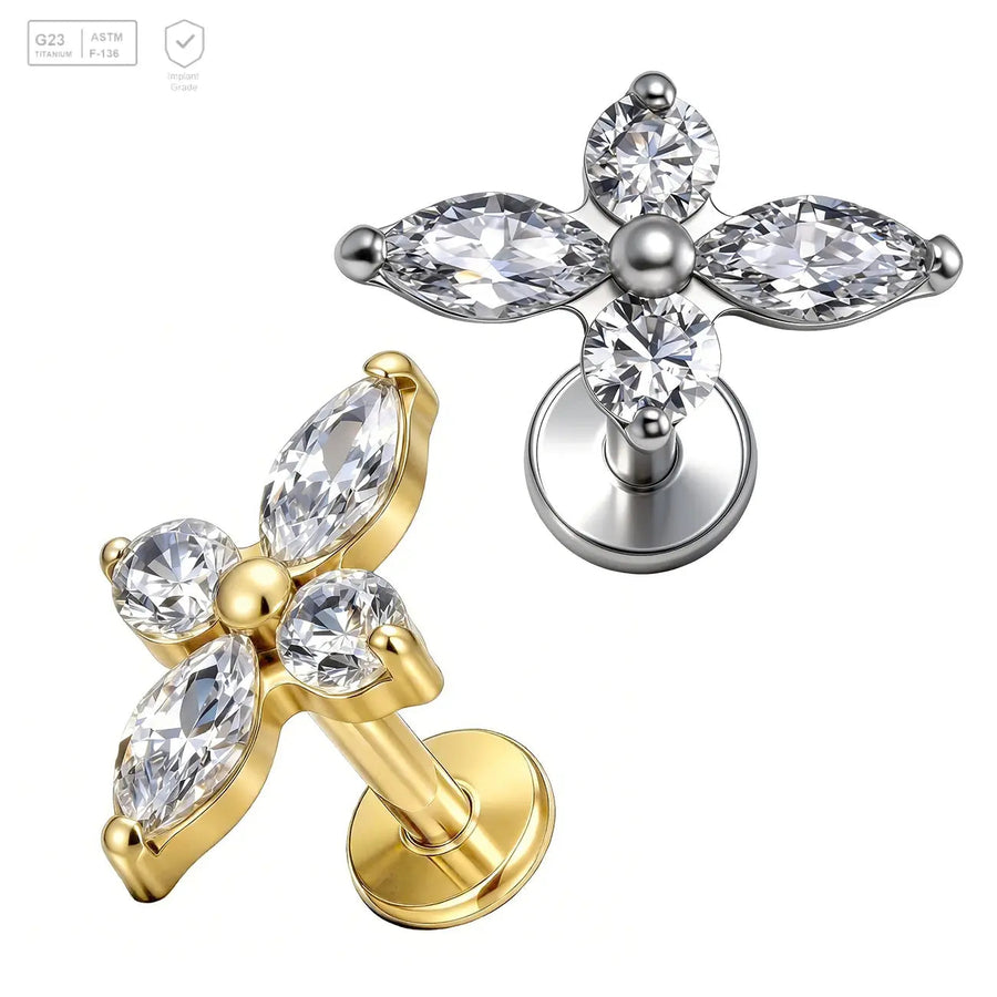 Four-Petal Marquise Flower Titanium Labret Stud