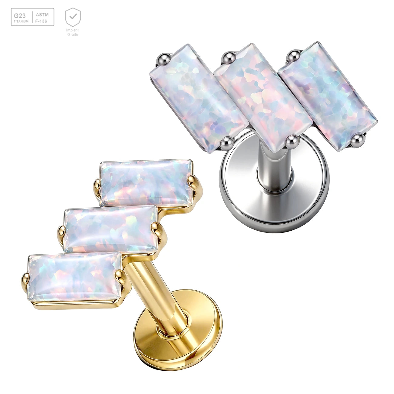 Pack of 5 G23 ASTM F136 Titanium Labret Stud | Threadless Push-In & Internally Threaded | Valentine's Claw Setting Opal Ear