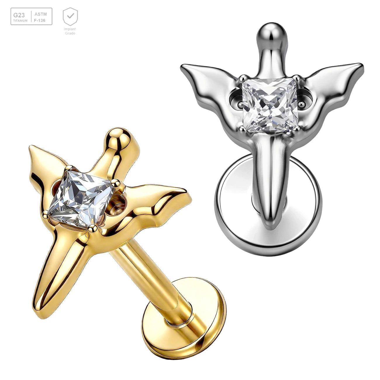Pack of 5 G23 ASTM F136 Titanium Labret Stud | Threadless Push-In & Internally Threaded | Sword Earring Vintage Engagement
