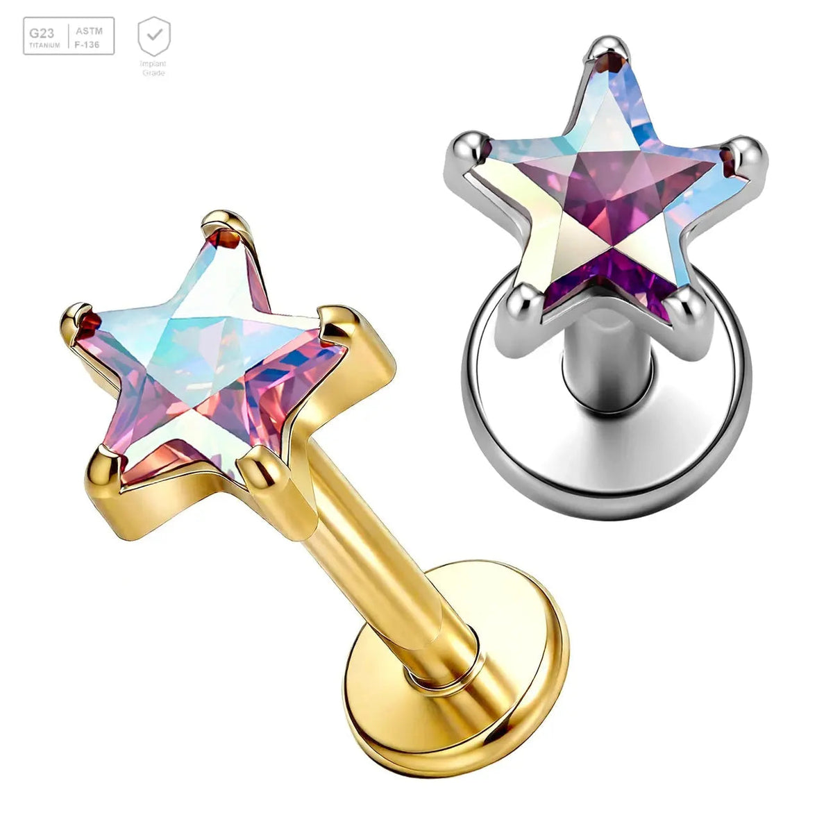 Iridescent Five-Point Star Titanium Labret Stud