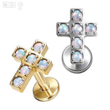 Round Stone Cross Titanium Labret Stud