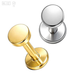 Pack of 5 G23 ASTM F136 Titanium Labret Stud | Threadless Push-In & Internally Threaded | Gold Plated 16G Round Disc Lip Ring