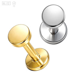 Pack of 5 G23 ASTM F136 Titanium Labret Stud | Threadless Push-In & Internally Threaded | Gold Plated 16G Round Disc Lip Ring