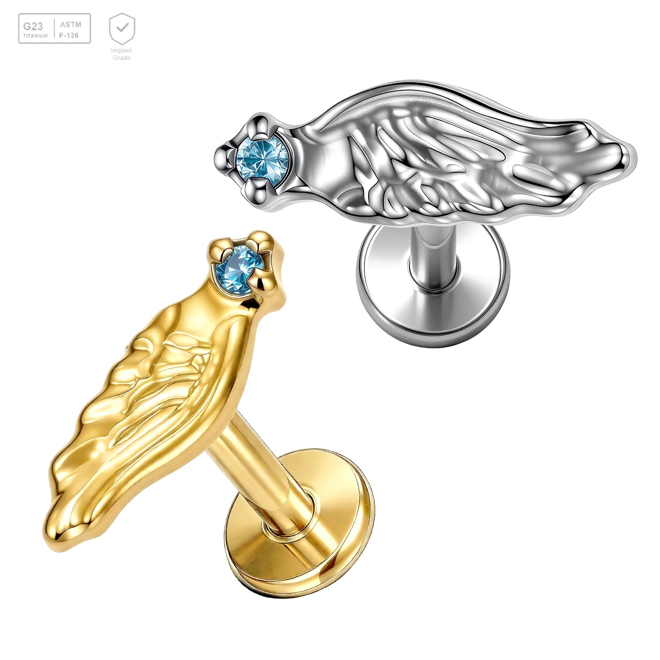 Pack of 5 G23 ASTM F136 Titanium Labret Stud | Threadless Push-In & Internally Threaded | 16G Zircon Tragus Helix Ear Ring