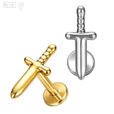 Pack of 5 G23 ASTM F136 Titanium Labret Stud | Threadless Push-In & Internally Threaded | 16G Swords Style Earrings Lip