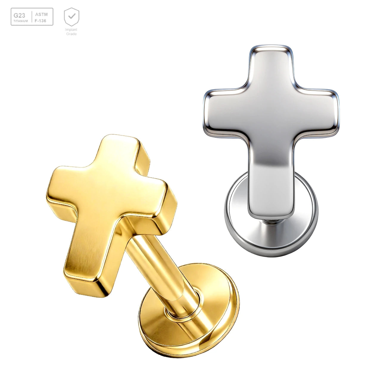 Pack of 5 G23 ASTM F136 Titanium Labret Stud | Threadless Push-In & Internally Threaded | Ear Studs Cartilage Earring Implant