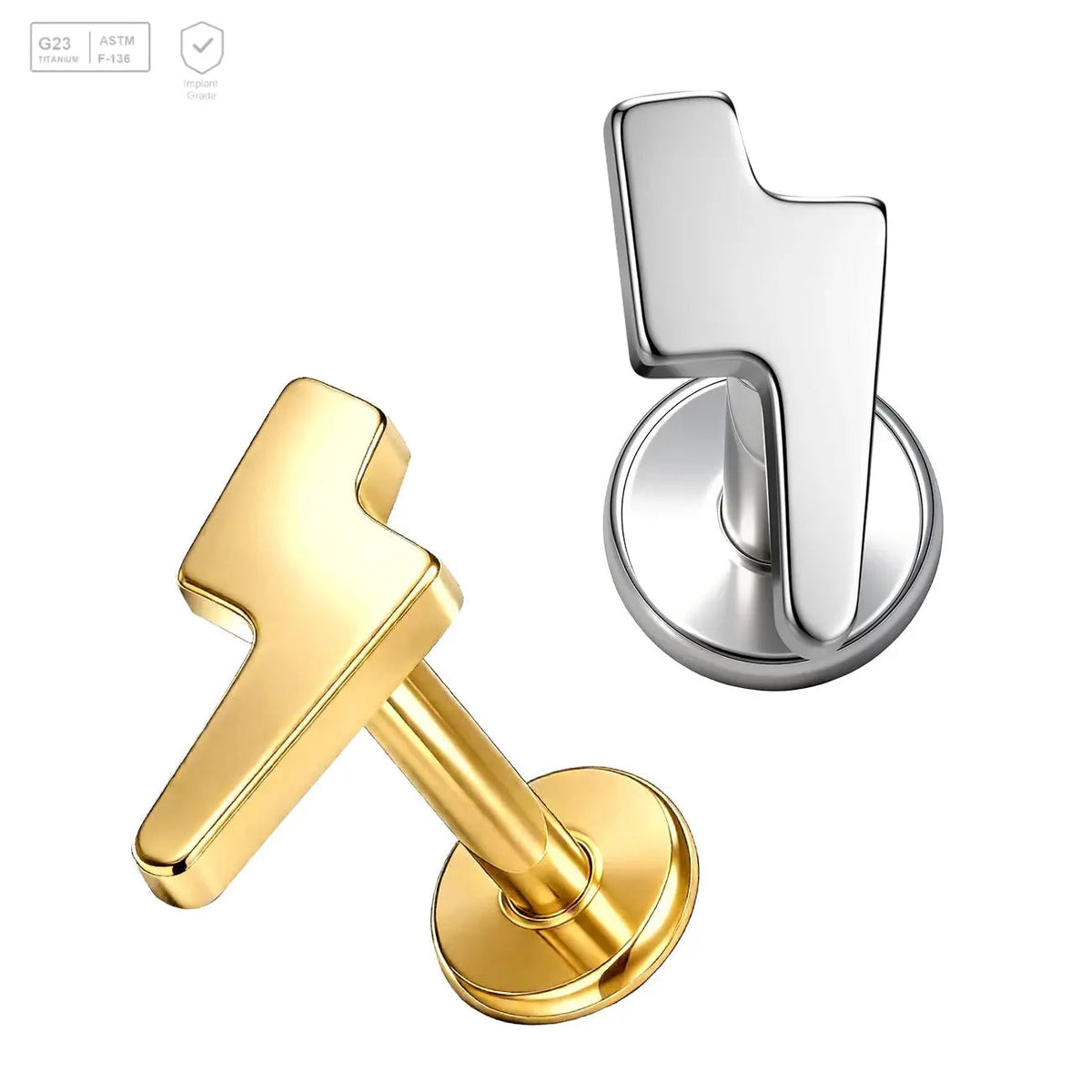Polished Lightning Bolt Titanium Labret Stud