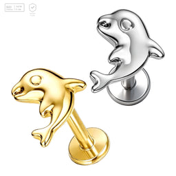 Pack of 5 G23 ASTM F136 Titanium Labret Stud | Threadless Push-In & Internally Threaded | Gold Helix Tragus Lip Earrings