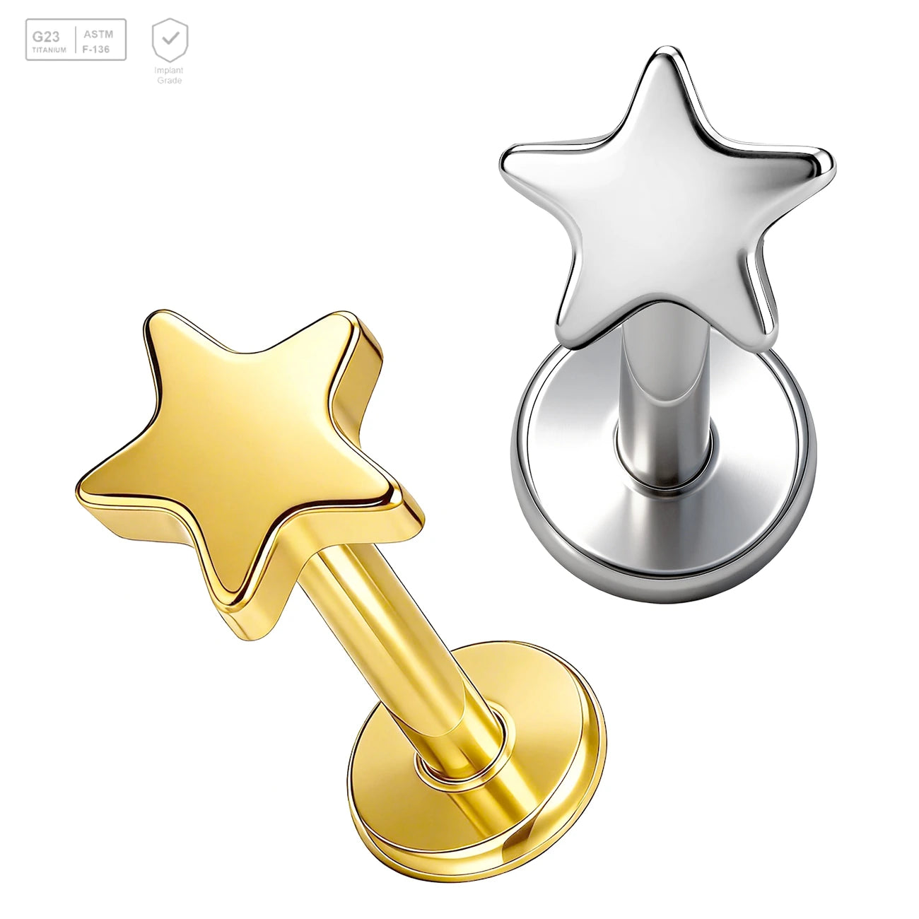 Pack of 5 G23 ASTM F136 Titanium Labret Stud | Threadless Push-In & Internally Threaded | Ear Stud Piercing Zircon Cartilage