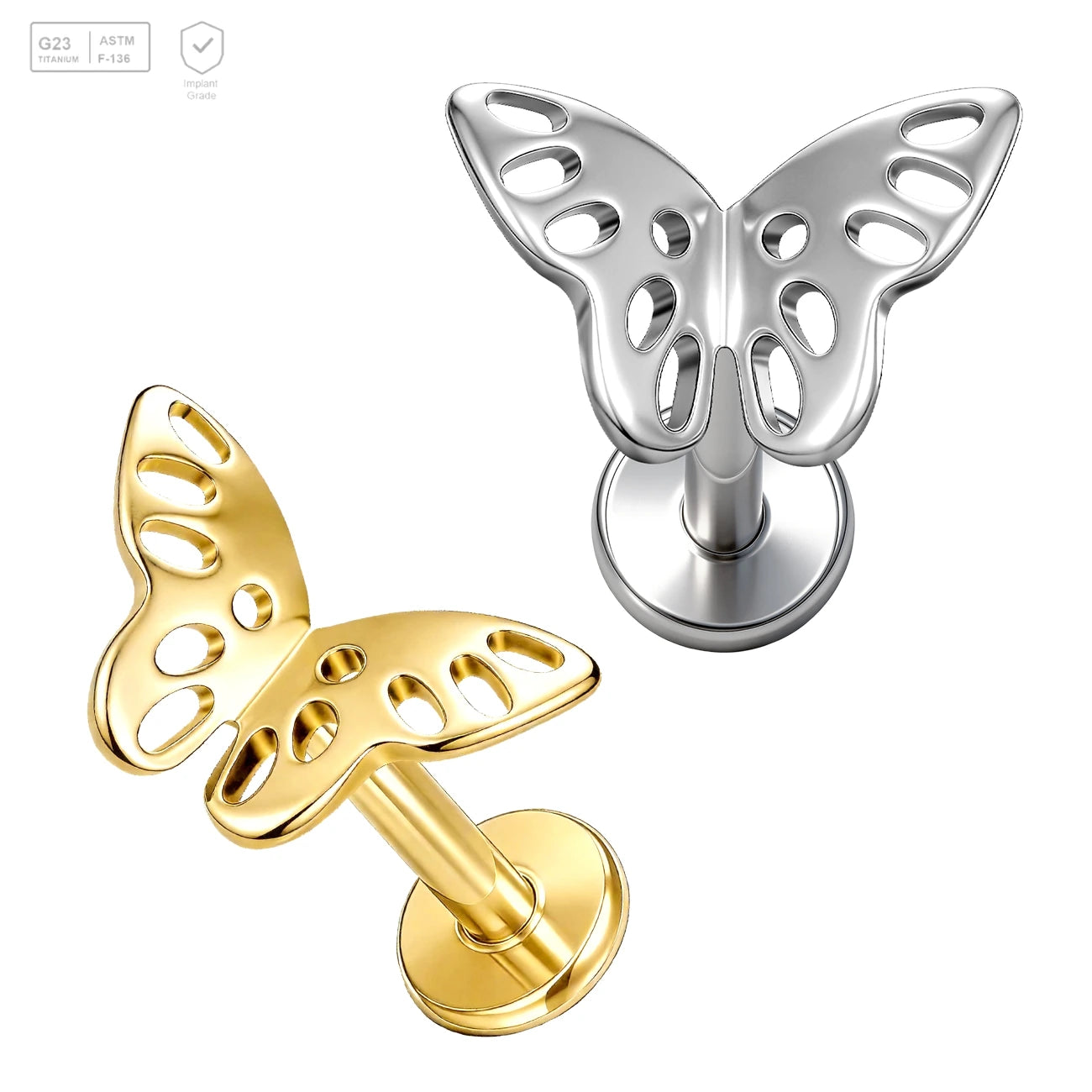 Pack of 5 G23 ASTM F136 Titanium Labret Stud | Threadless Push-In & Internally Threaded | Helix Tragus Lip Earrings Piercing