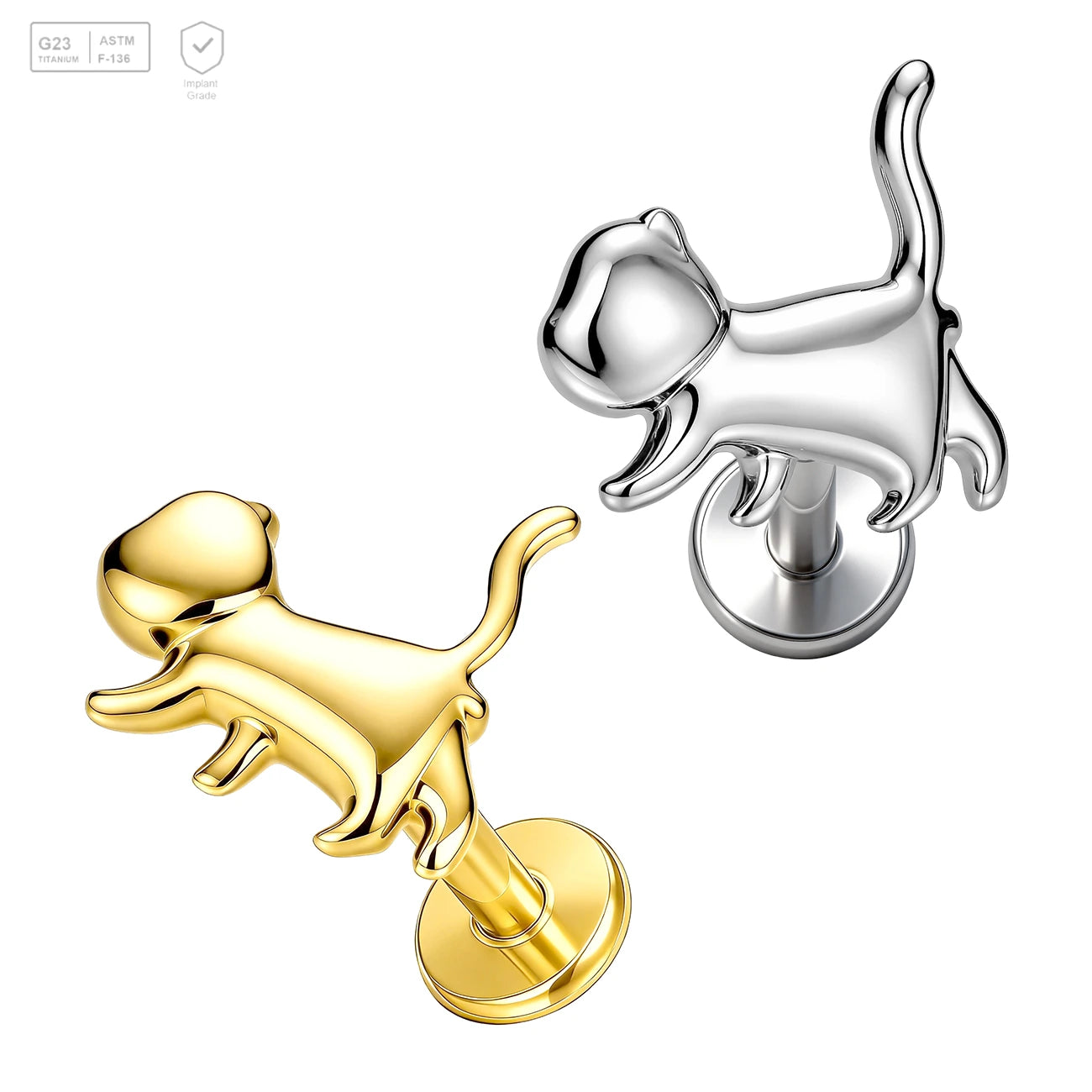 Pack of 5 G23 ASTM F136 Titanium Labret Stud | Threadless Push-In & Internally Threaded | Gold Wedding Earrings Stud Cat