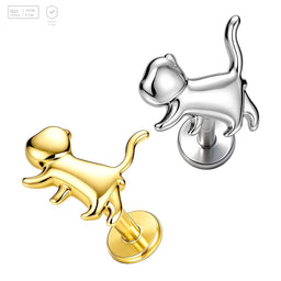Pack of 5 G23 ASTM F136 Titanium Labret Stud | Threadless Push-In & Internally Threaded | Gold Wedding Earrings Stud Cat