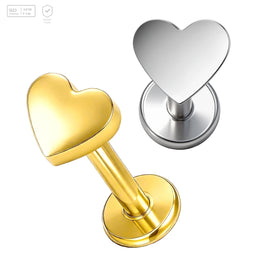 Pack of 5 G23 ASTM F136 Titanium Labret Stud | Threadless Push-In & Internally Threaded | Heart Shaped Piercing Earrings