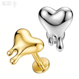 Pack of 5 G23 ASTM F136 Titanium Labret Stud | Threadless Push-In & Internally Threaded | Flat Back Rod Earring Heart Tooth
