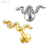 Pack of 5 G23 ASTM F136 Titanium Labret Stud | Threadless Push-In & Internally Threaded | Snake Tragus Piercings Gold Plated