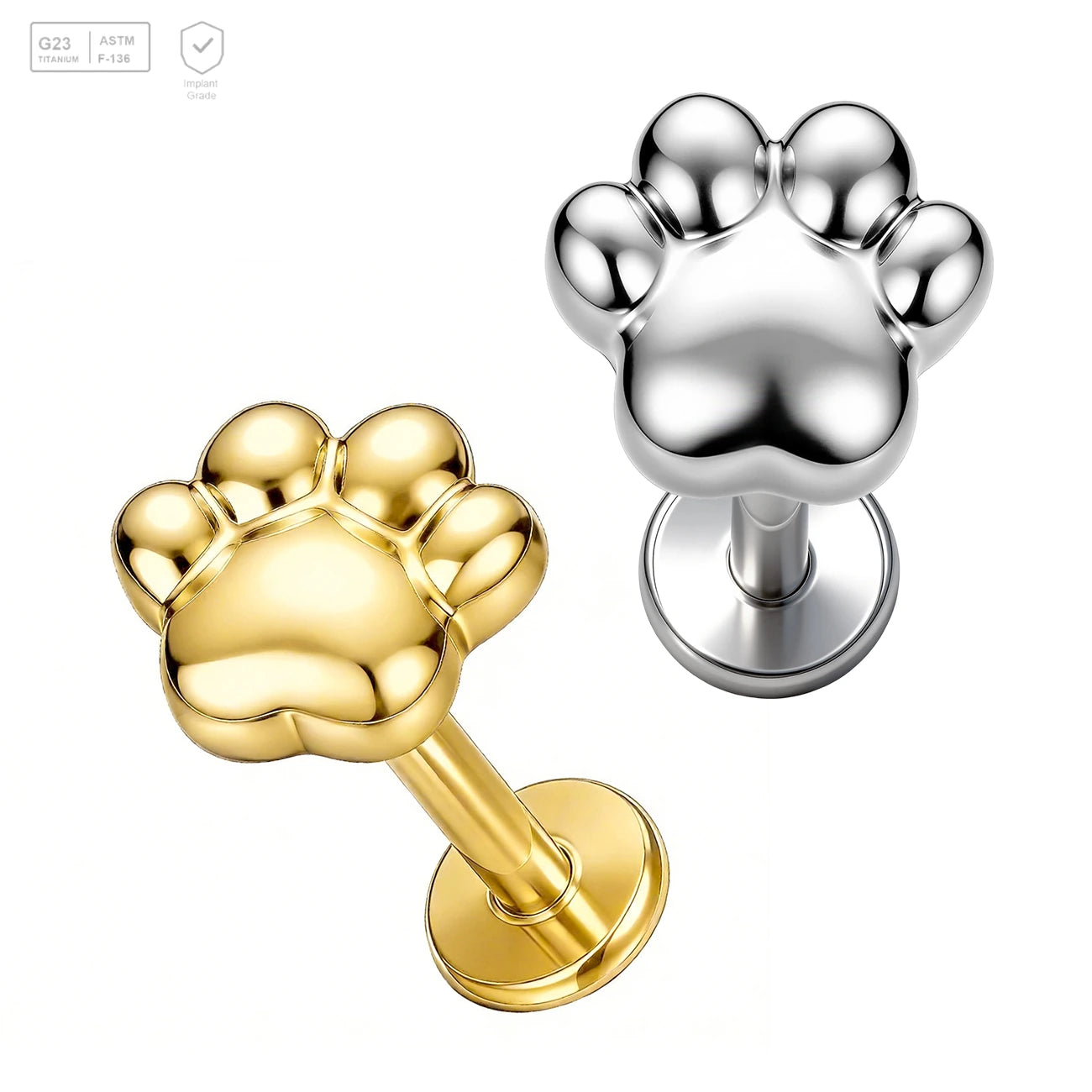 Pack of 5 G23 ASTM F136 Titanium Labret Stud | Threadless Push-In & Internally Threaded | Cat Claw Earring Ear Stud Piercing
