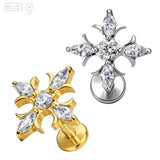 Marquise Gem Cross Titanium Labret Stud