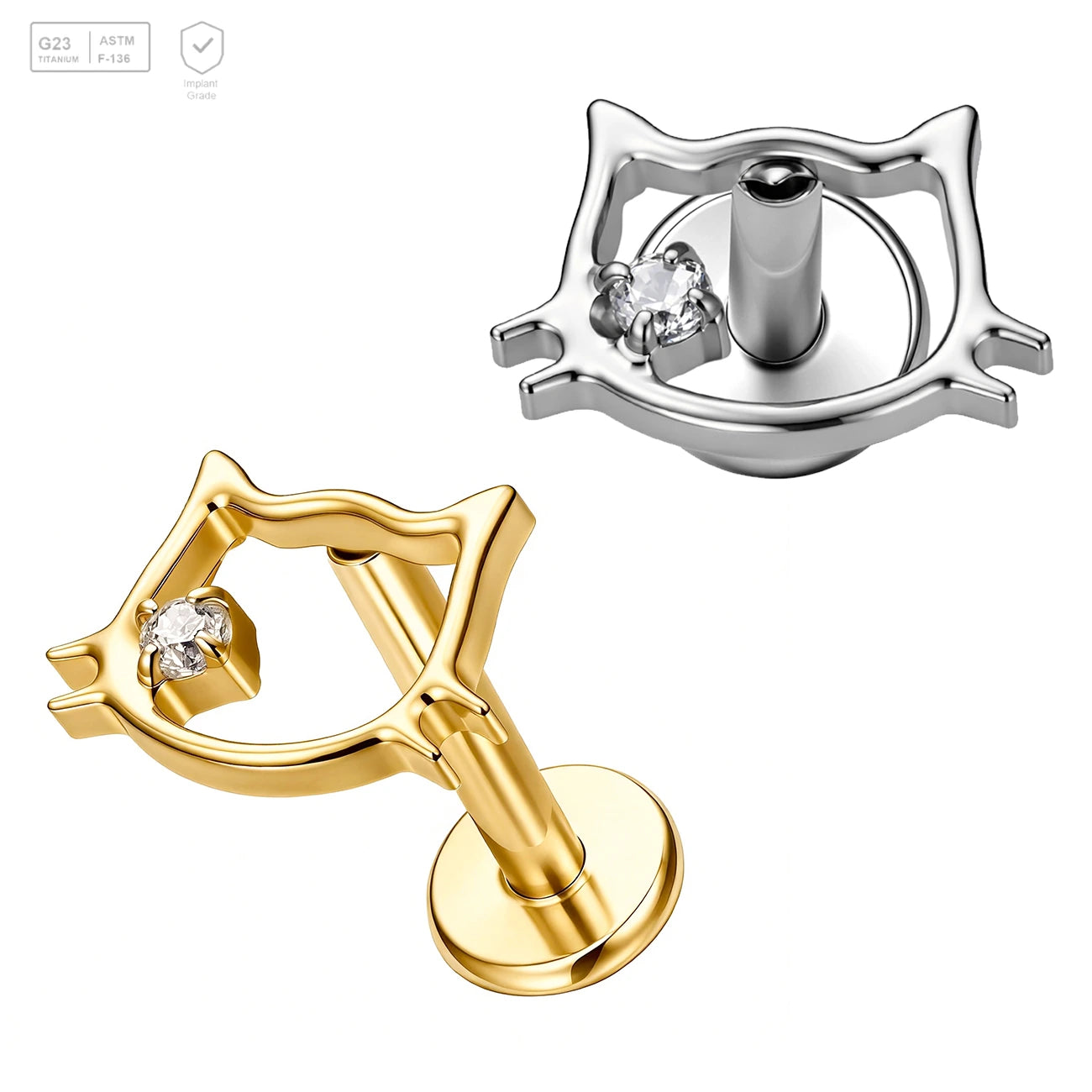 Pack of 5 G23 ASTM F136 Titanium Labret Stud | Threadless Push-In & Internally Threaded | Zircon Set Screw Thread Ear Bone