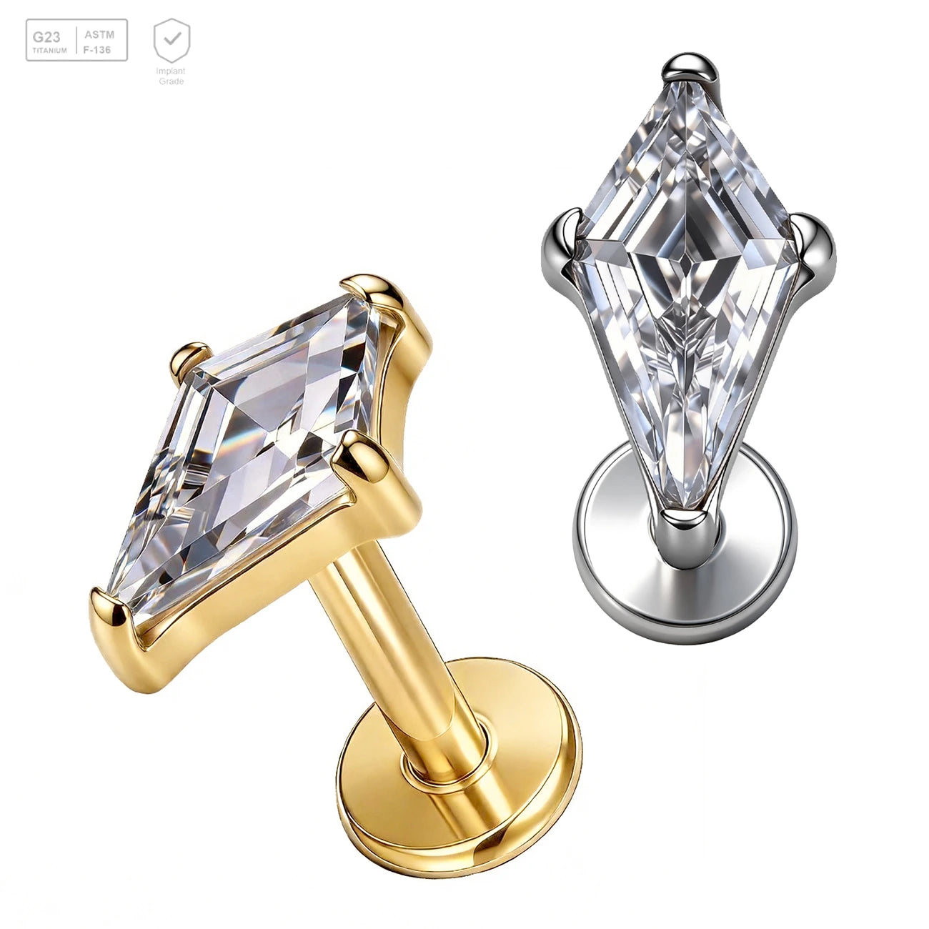 Pack of 5 G23 ASTM F136 Titanium Labret Stud | Threadless Push-In & Internally Threaded | 16G Cubic Zirconia Earring Tragus