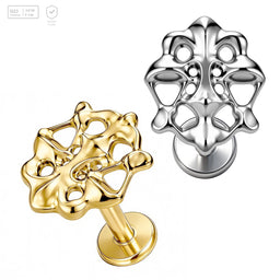 Pack of 5 G23 ASTM F136 Titanium Labret Stud | Threadless Push-In & Internally Threaded | Hollow Floral Top Sliver Gold With