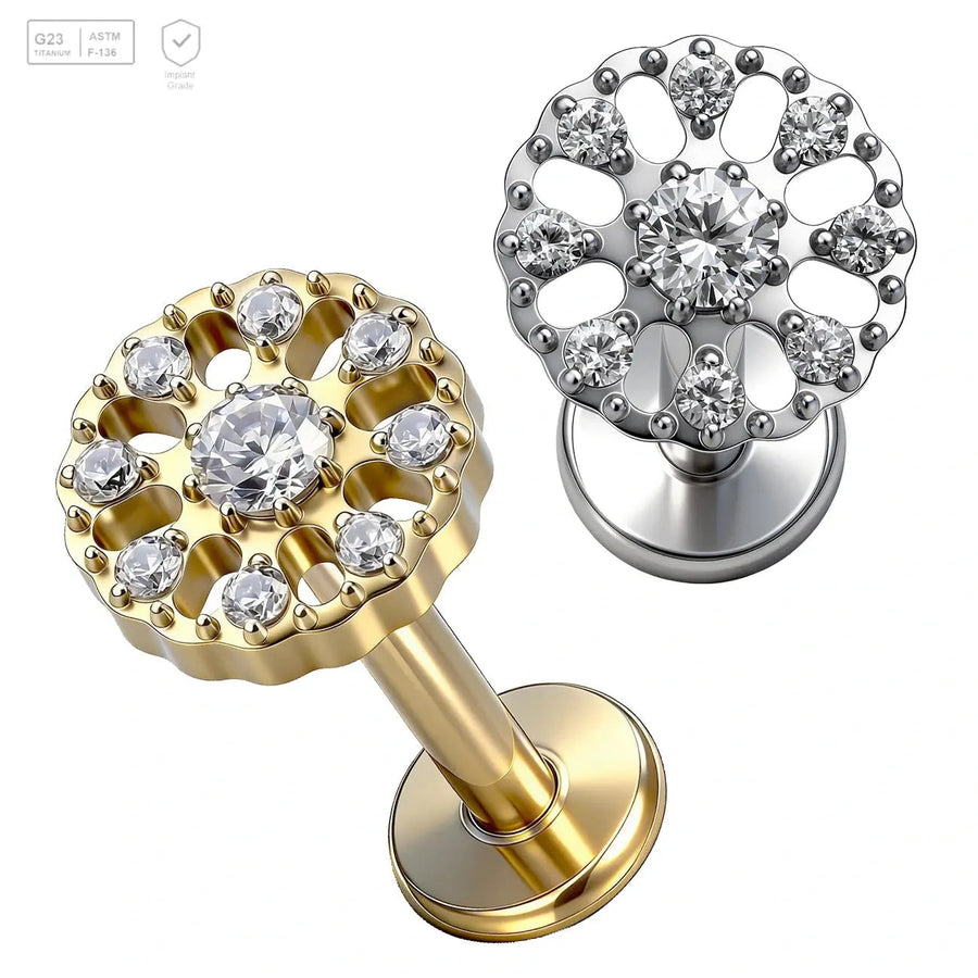 Pack of 5 G23 ASTM F136 Titanium Labret Stud | Threadless Push-In & Internally Threaded | High Quality 24K Gold Plated Ear