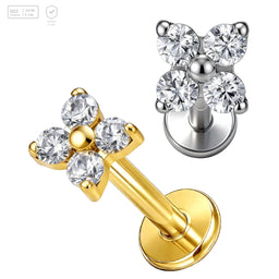 Pack of 5 G23 ASTM F136 Titanium Labret Stud | Threadless Push-In & Internally Threaded | Four Leaf Clover Petals With 5A