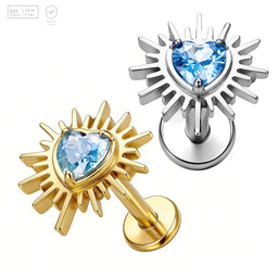 Pack of 5 G23 ASTM F136 Titanium Labret Stud | Threadless Push-In & Internally Threaded | 16G Sparkling Heart CZ Tragus