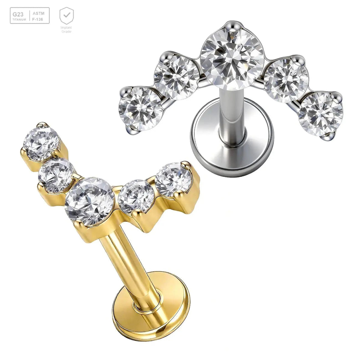 Pack of 5 G23 ASTM F136 Titanium Labret Stud | Threadless Push-In & Internally Threaded | High Grade Ear Studs with Five