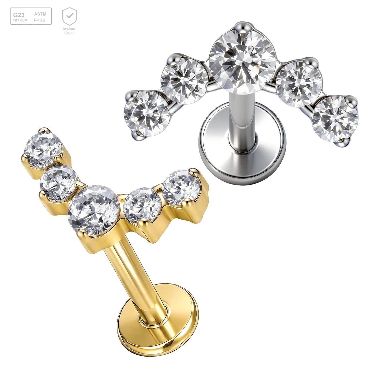 Pack of 5 G23 ASTM F136 Titanium Labret Stud | Threadless Push-In & Internally Threaded | High Grade Ear Studs with Five