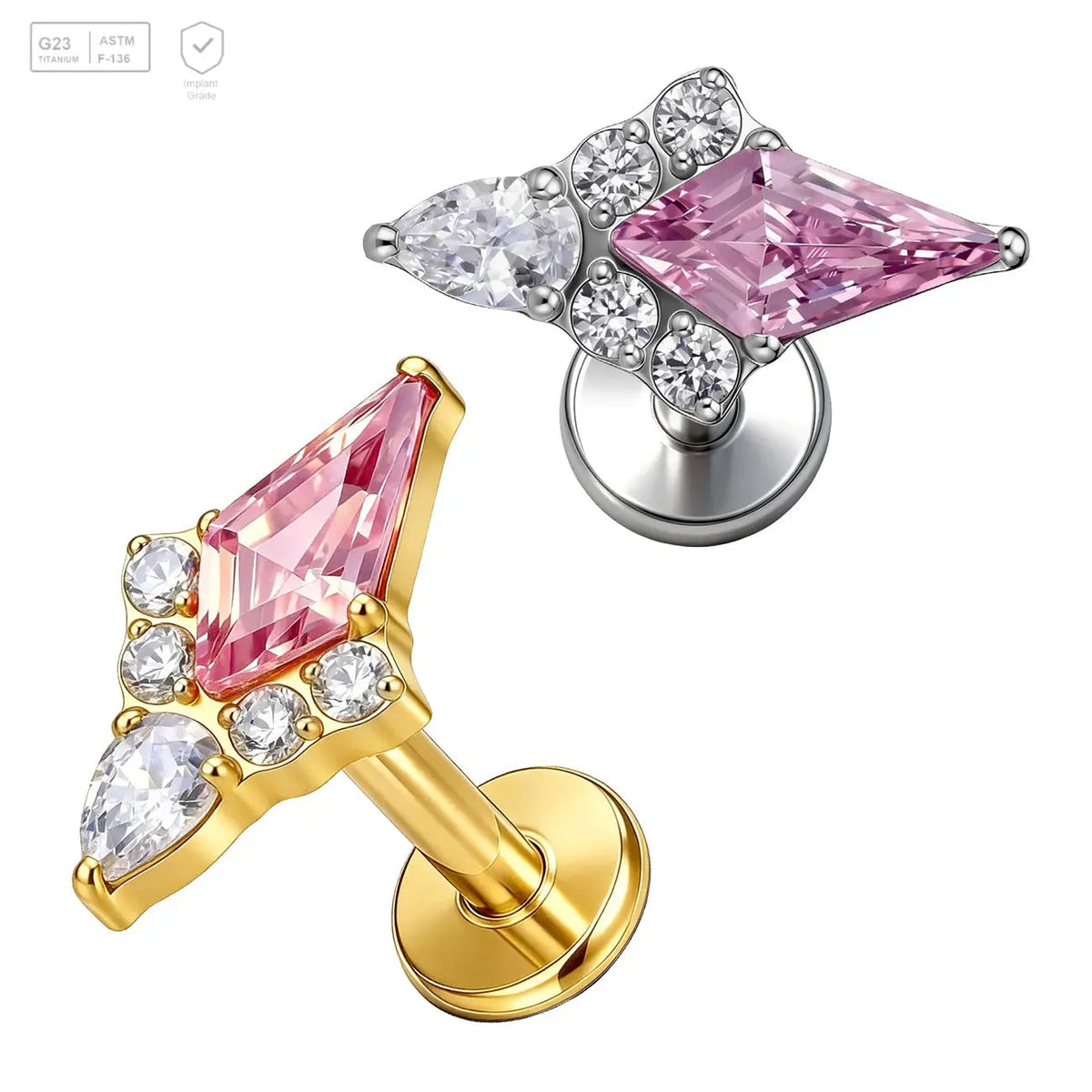Pink Kite Gem Cluster Titanium Labret Stud