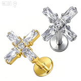 Baguette Gem Cross Titanium Labret Stud