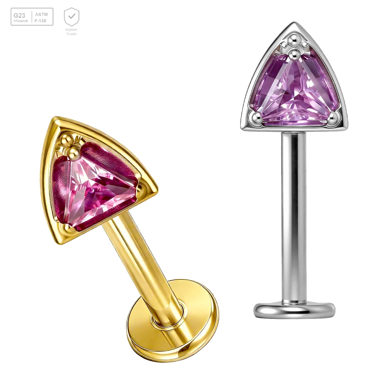 Pack of 5 G23 ASTM F136 Titanium Labret Stud | Threadless Push-In & Internally Threaded | Tragus Triangular Ear Piercing