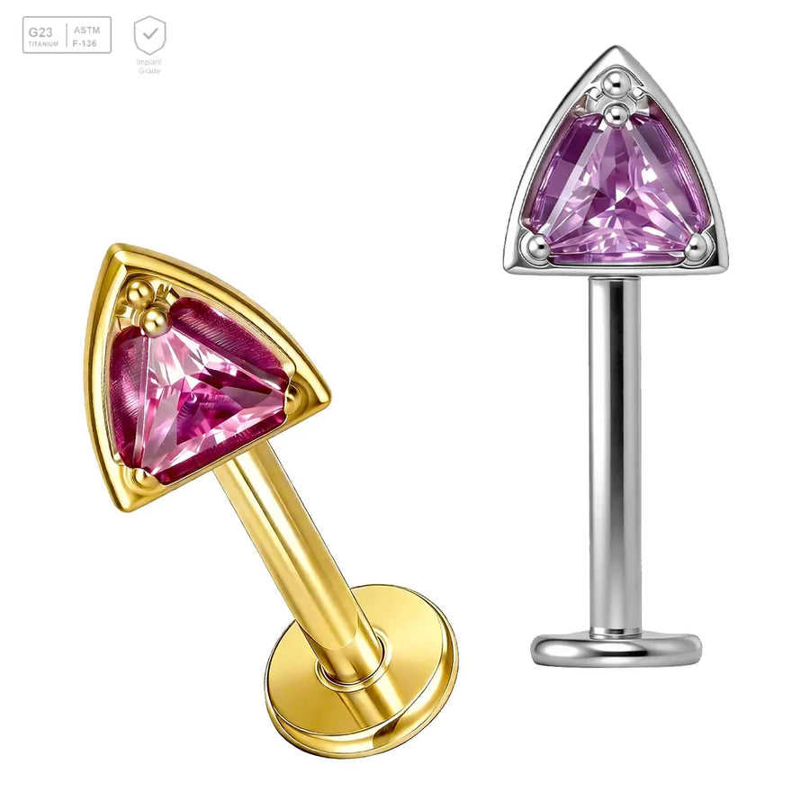 Pack of 5 G23 ASTM F136 Titanium Labret Stud | Threadless Push-In & Internally Threaded | Tragus Triangular Ear Piercing
