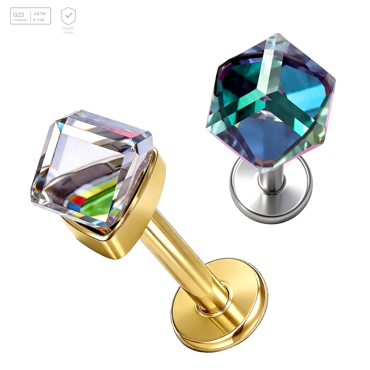 Pack of 5 G23 ASTM F136 Titanium Labret Stud | Threadless Push-In & Internally Threaded | Flat Back Cartilage Earrings