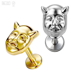 Pack of 5 G23 ASTM F136 Titanium Labret Stud | Threadless Push-In & Internally Threaded | Devil Mask Ear Stud Earring Ring