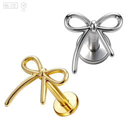 Pack of 5 G23 ASTM F136 Titanium Labret Stud | Threadless Push-In & Internally Threaded | Bowknot Shape Upper Ear Stud