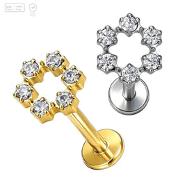 Pack of 5 G23 ASTM F136 Titanium Labret Stud | Threadless Push-In & Internally Threaded | Flower Shape Top Earring Helix Ear