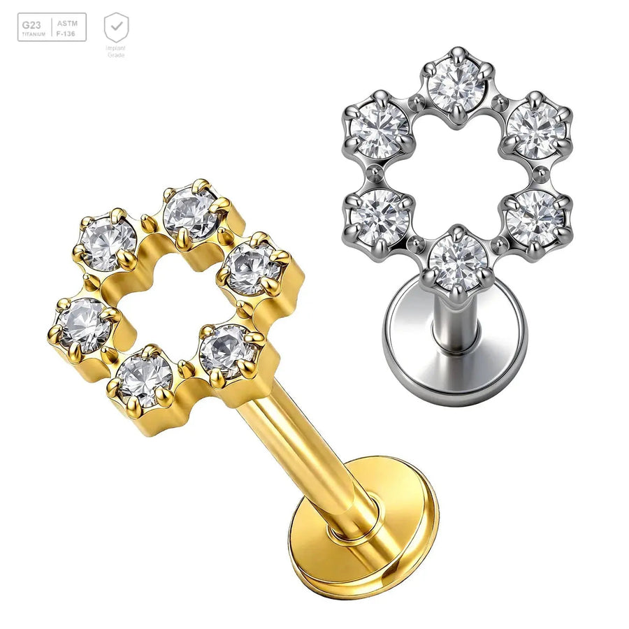Pack of 5 G23 ASTM F136 Titanium Labret Stud | Threadless Push-In & Internally Threaded | Flower Shape Top Earring Helix Ear