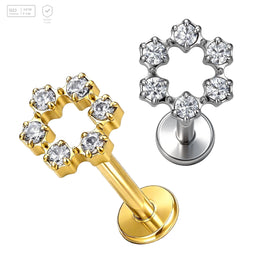Pack of 5 G23 ASTM F136 Titanium Labret Stud | Threadless Push-In & Internally Threaded | Flower Shape Top Earring Helix Ear