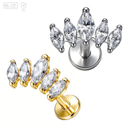 Pack of 5 G23 ASTM F136 Titanium Labret Stud | Threadless Push-In & Internally Threaded | Marquise CZ Crown Cartilage Earring