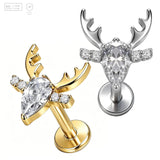 Gem Deer Head Titanium Labret Stud