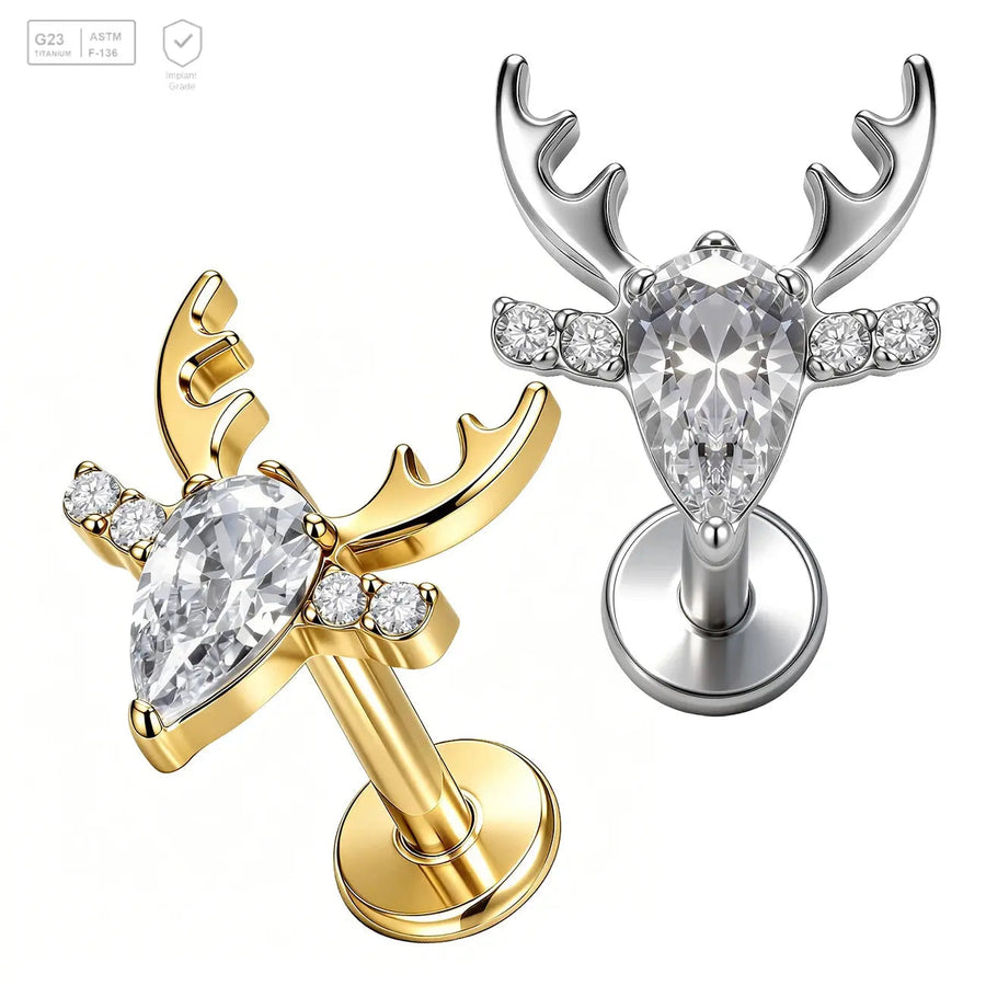 Gem Deer Head Titanium Labret Stud