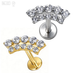 Pack of 5 G23 ASTM F136 Titanium Labret Stud | Threadless Push-In & Internally Threaded | Ear Piercing Stud Gold Zircon Ear